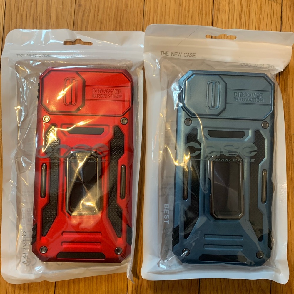 Heavy-Duty IPhone Hard Case 14/13 with stand Red and Blue Bundle